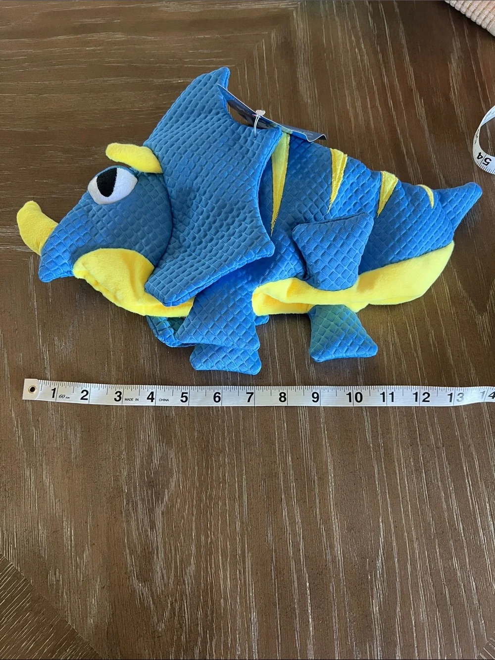 Plush Blue & Yellow Triceratops Dog Toy - Soft Squeaky Pet Toy